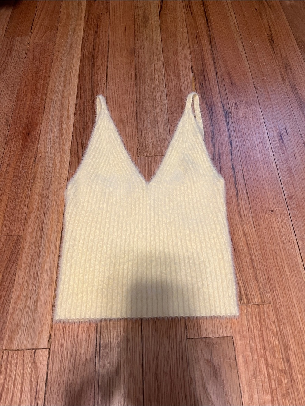 Yellow V-Neck Fuzzy Knit Tank Top